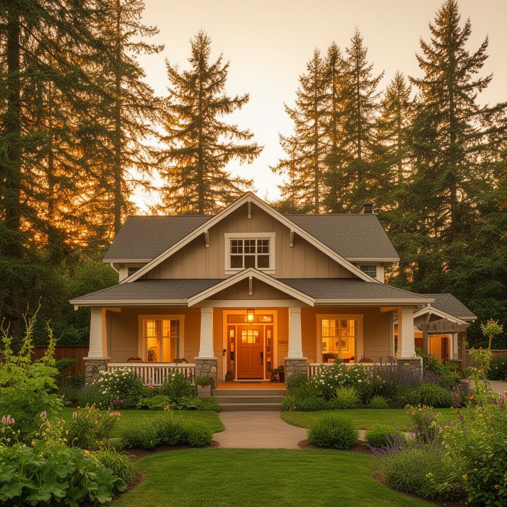 Craftsman-style home in the Willamette Valley at golden hour
